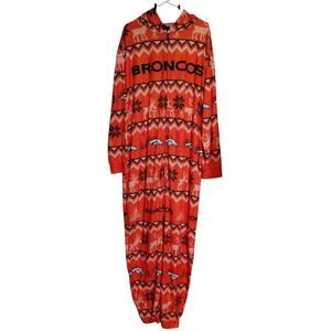 Denver Broncos Pajamas Adult Size XL One Piece Hood Winter NFL Football Team